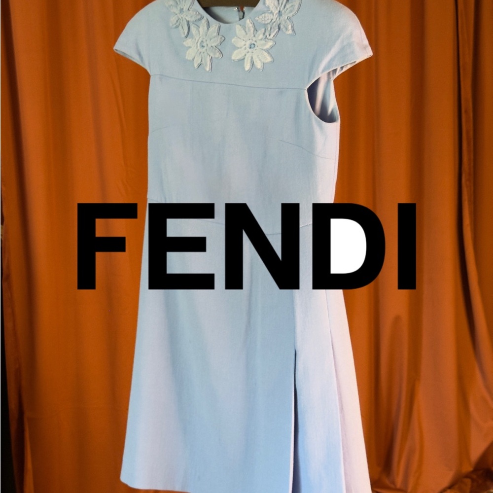 Fendi Genuine Mink Fur Flower Wool Crepe Dress